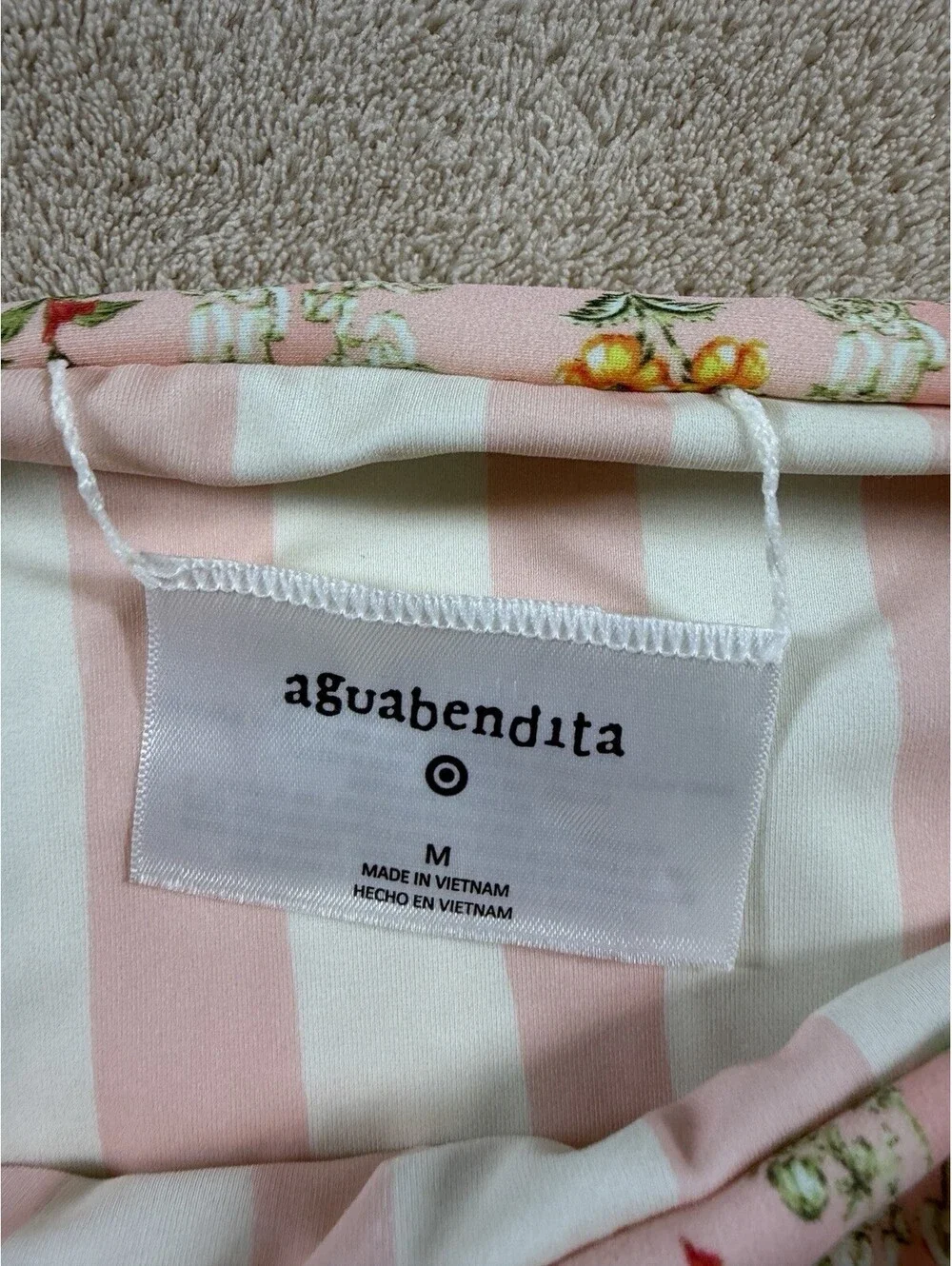 Agua Bendita Size M Reversible Bikini Bottom Pink Floral Stripe